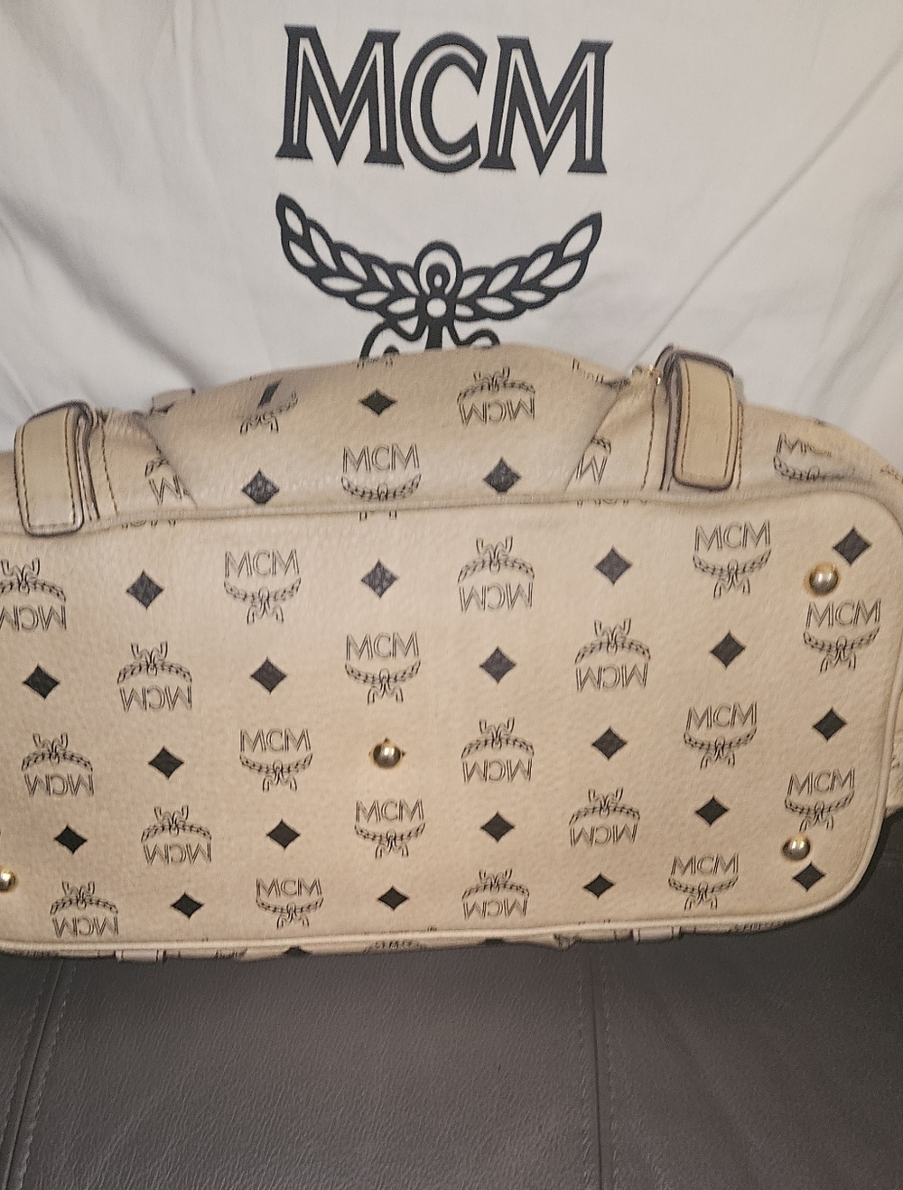 MCM Beige Logo Satchel - Picture 5 of 5